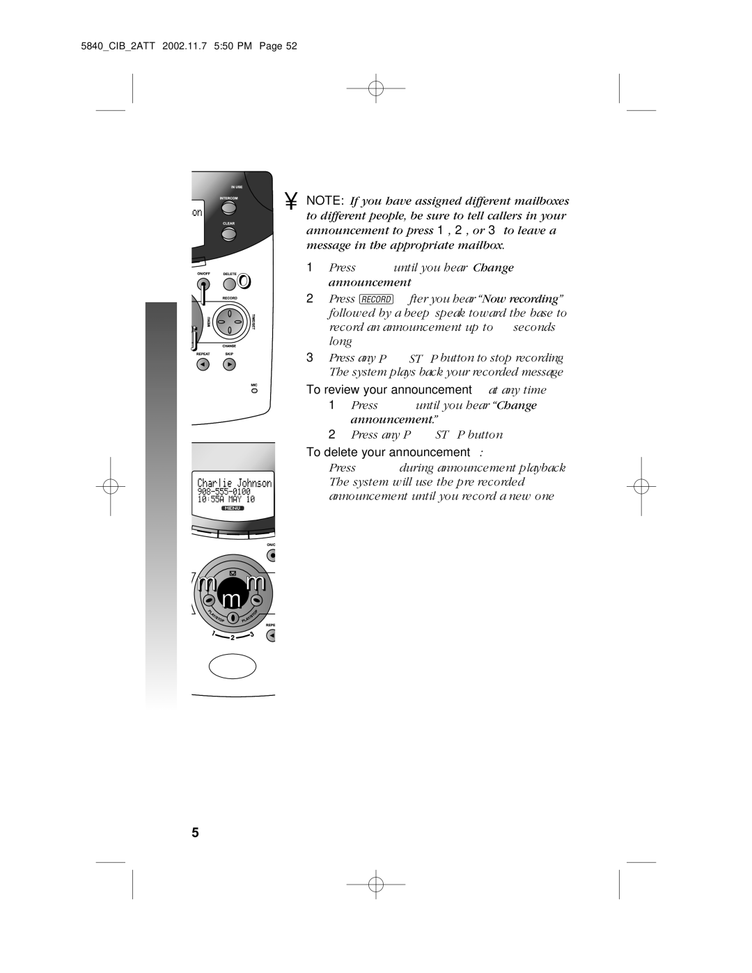 AT&T 5840 user manual Answering System Operation, Record Your Announcement 