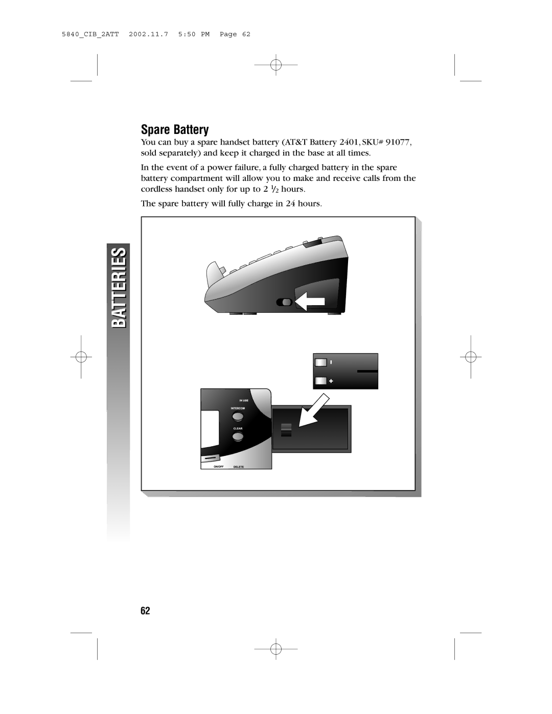 AT&T 5840 user manual Spare Battery 