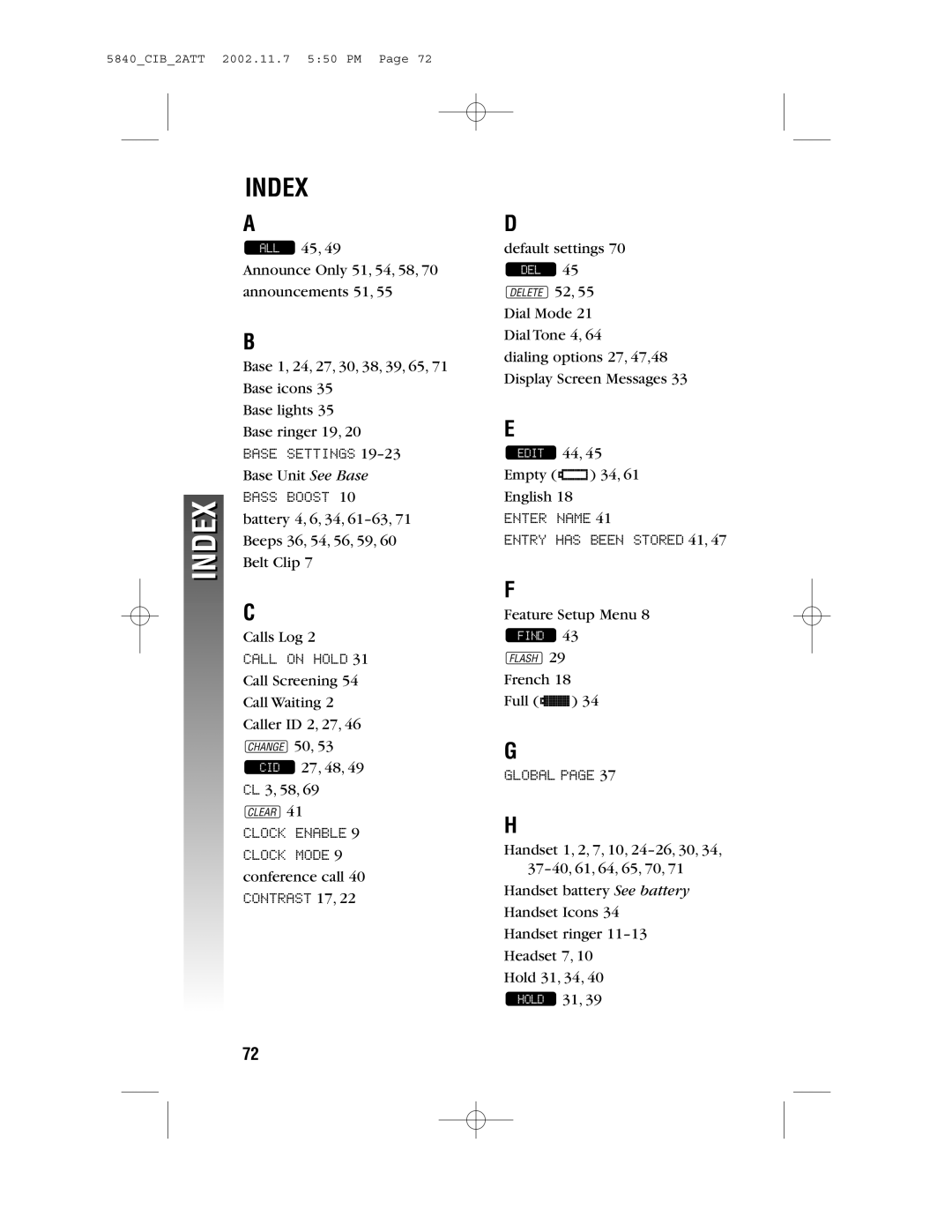 AT&T 5840 user manual Index 