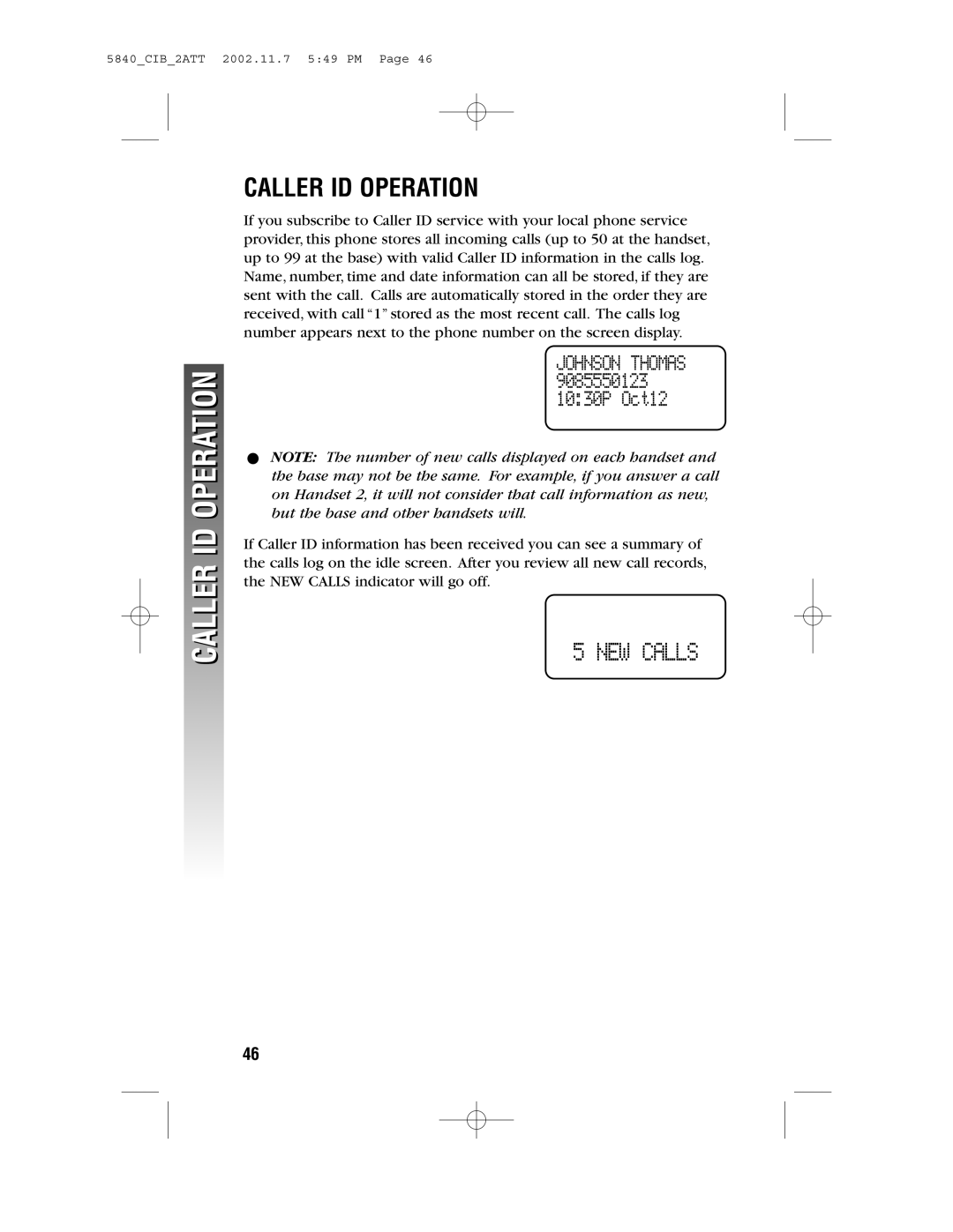 AT&T 5840 user manual Caller Id Operation, New Calls 