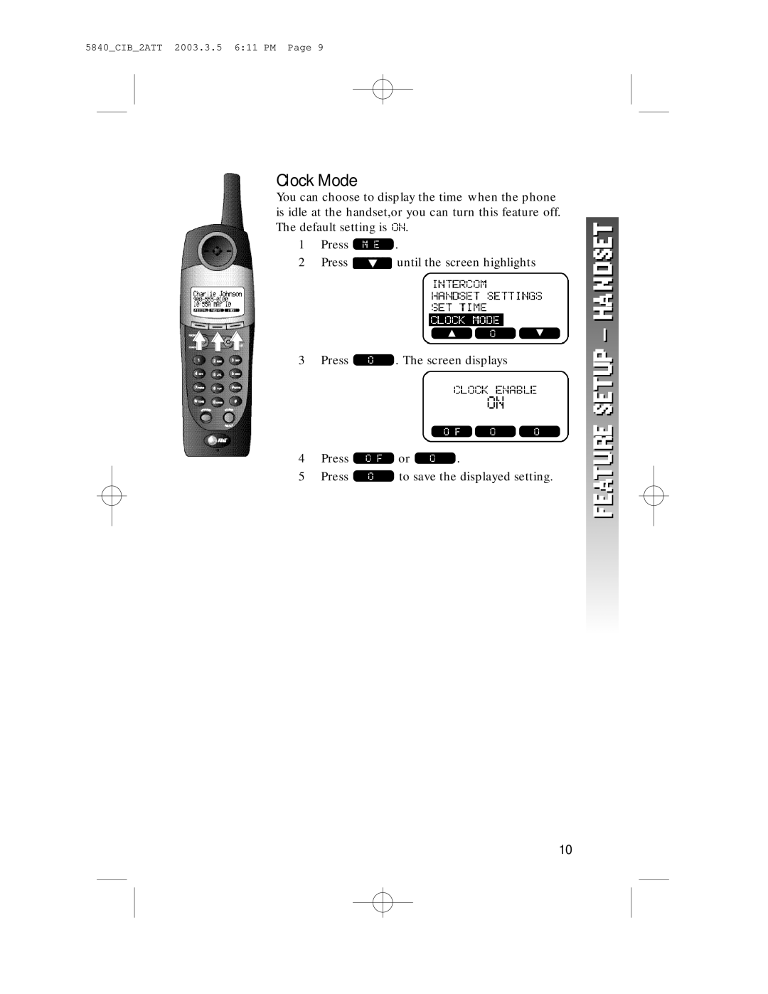 AT&T 5845 user manual Clock Mode 