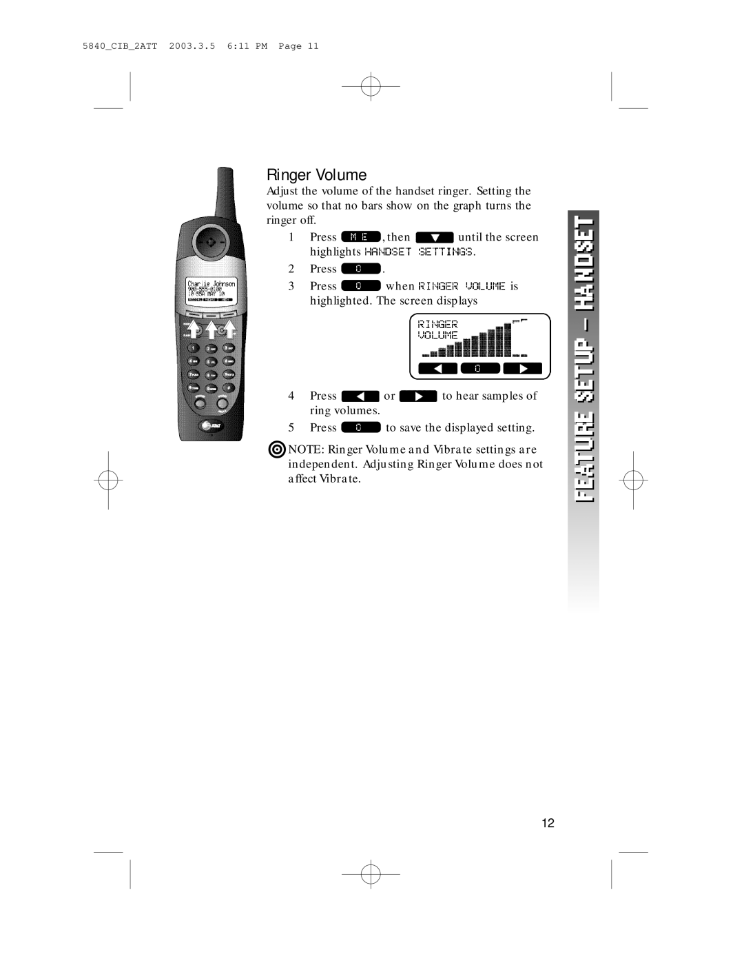 AT&T 5845 user manual Ringer Volume 