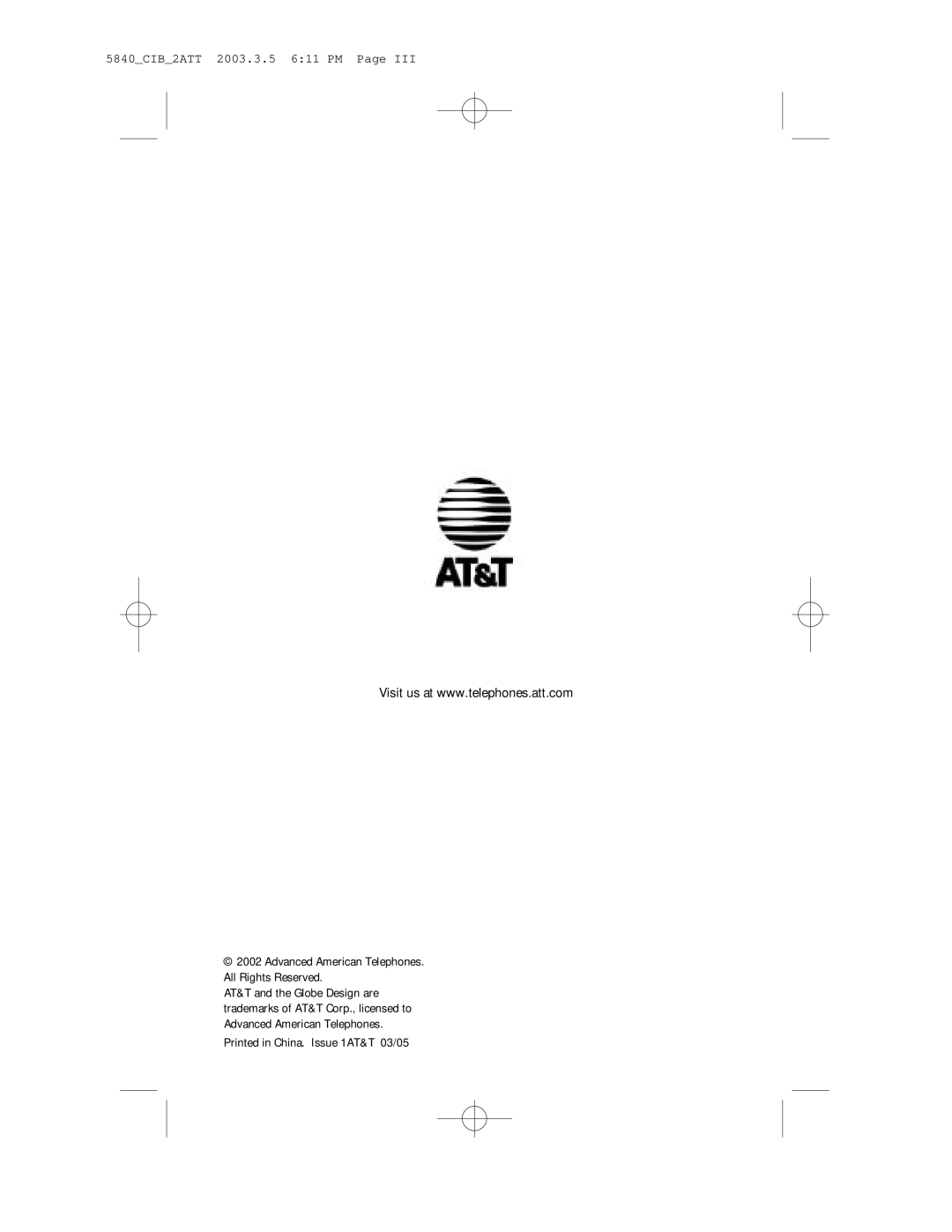 AT&T 5845 user manual 5840CIB2ATT 2003.3.5 611 PM 