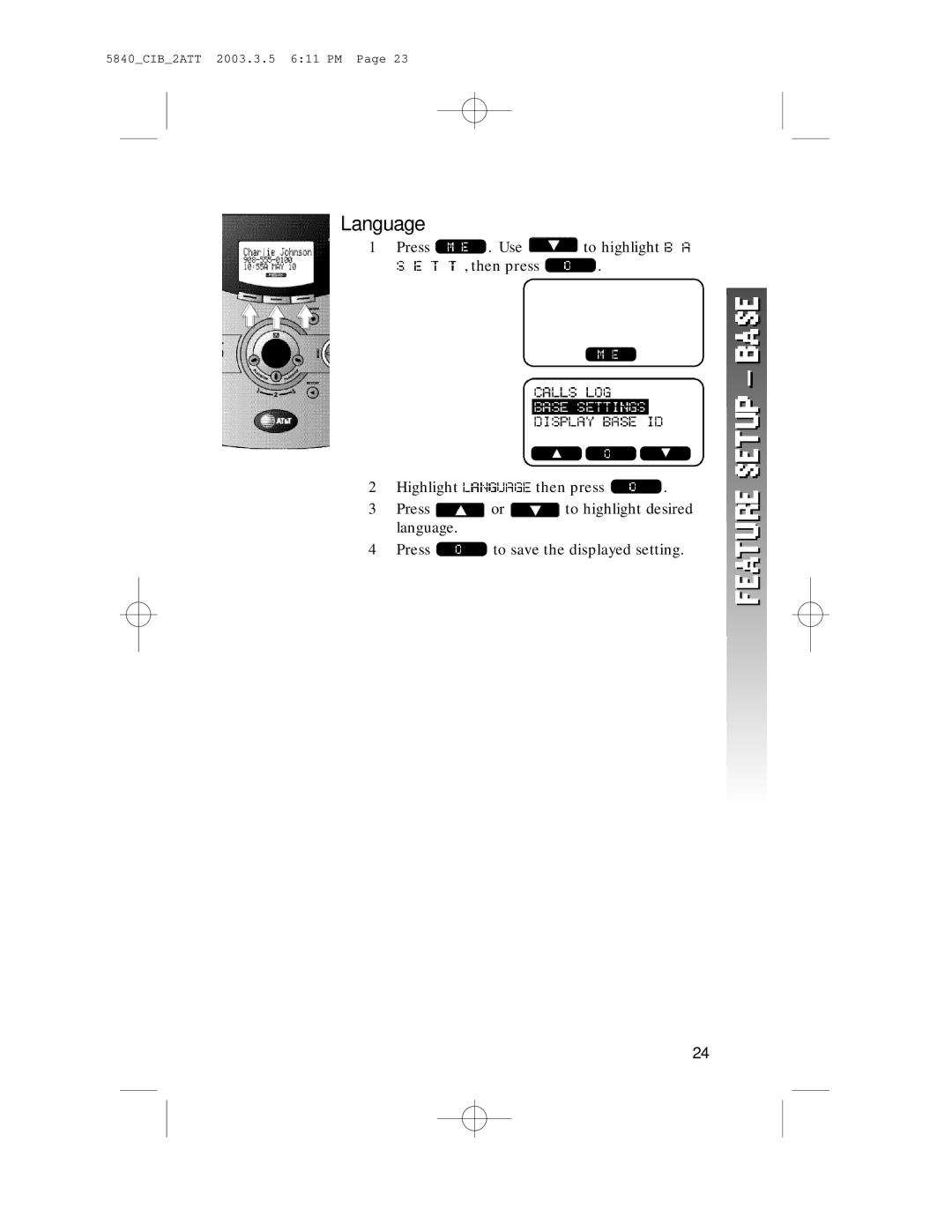 AT&T 5845 user manual Language 