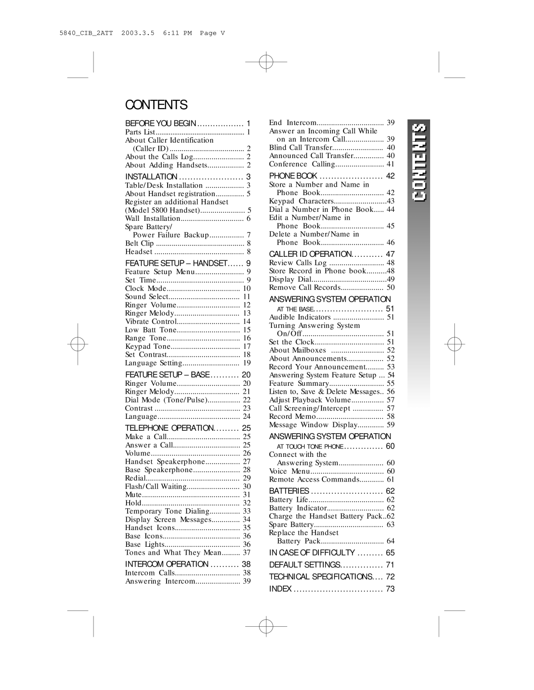 AT&T 5845 user manual Contents 