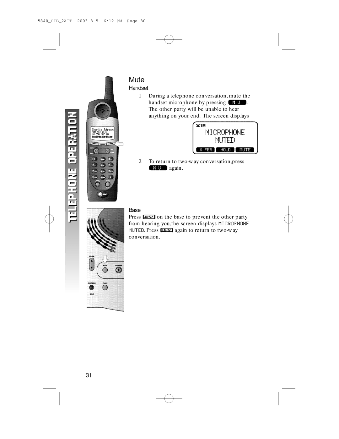 AT&T 5845 user manual Mute 