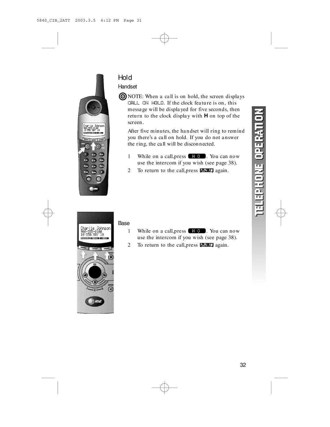 AT&T 5845 user manual Hold 