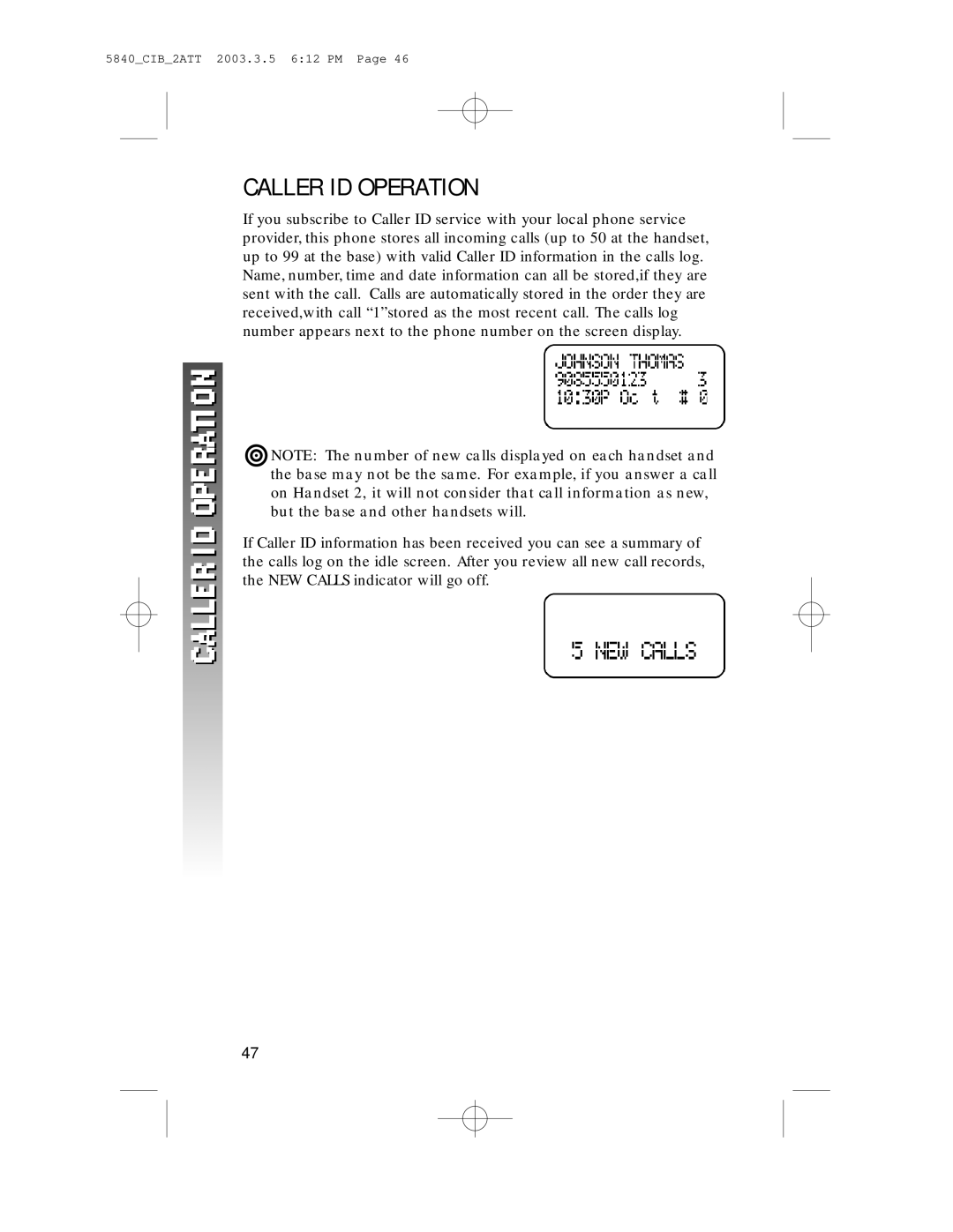 AT&T 5845 user manual Caller ID Operation 