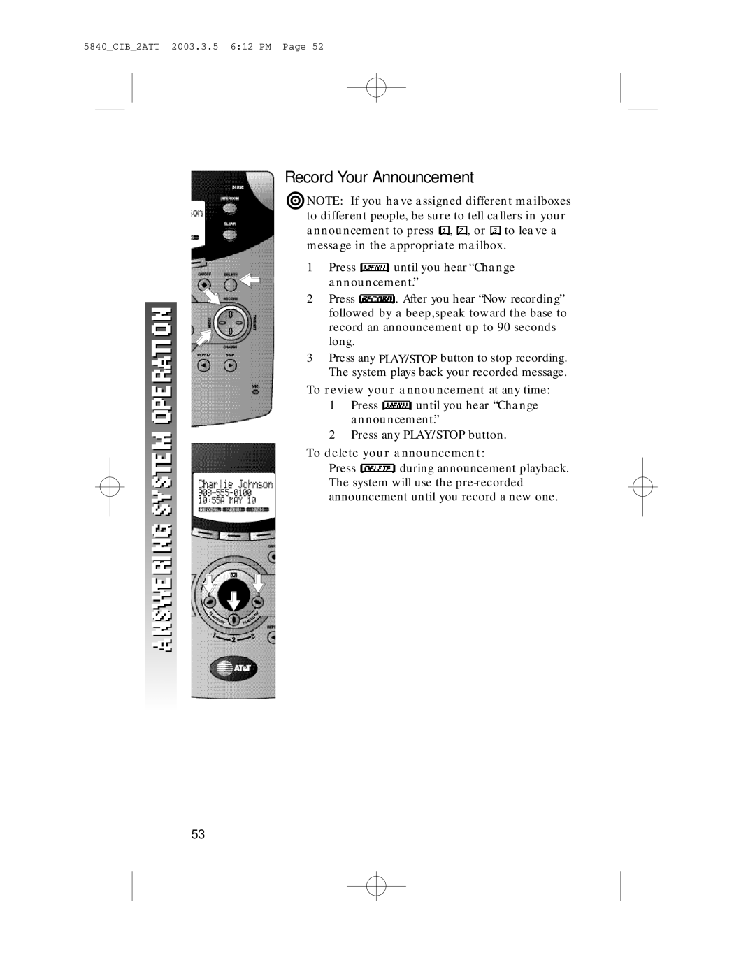 AT&T 5845 user manual Record Your Announcement 