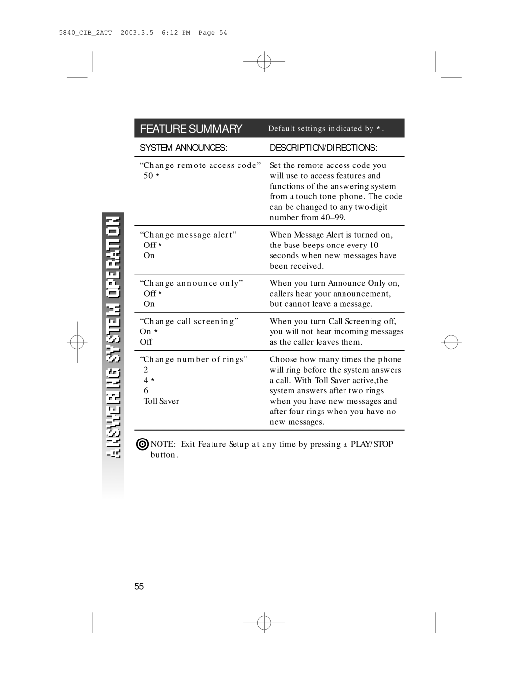 AT&T 5845 user manual Feature Summary 