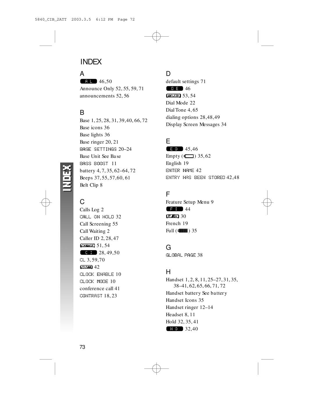 AT&T 5845 user manual Index 