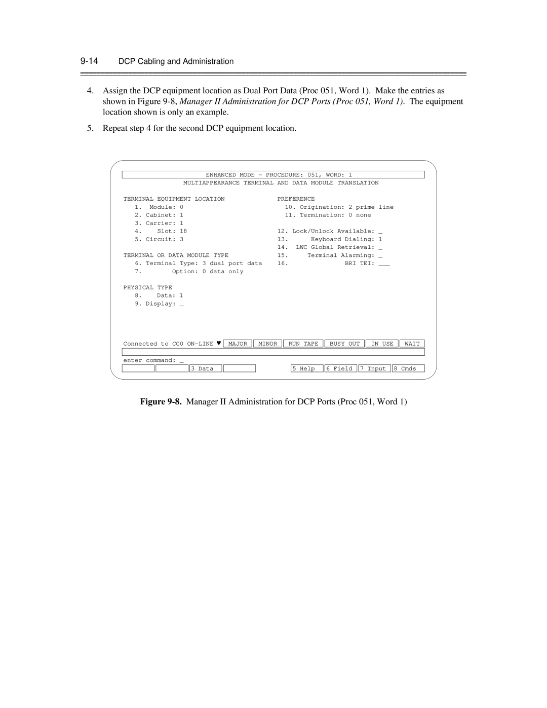 AT&T 585-300-903 manual Manager II Administration for DCP Ports Proc 051, Word, 14DCP Cabling and Administration 