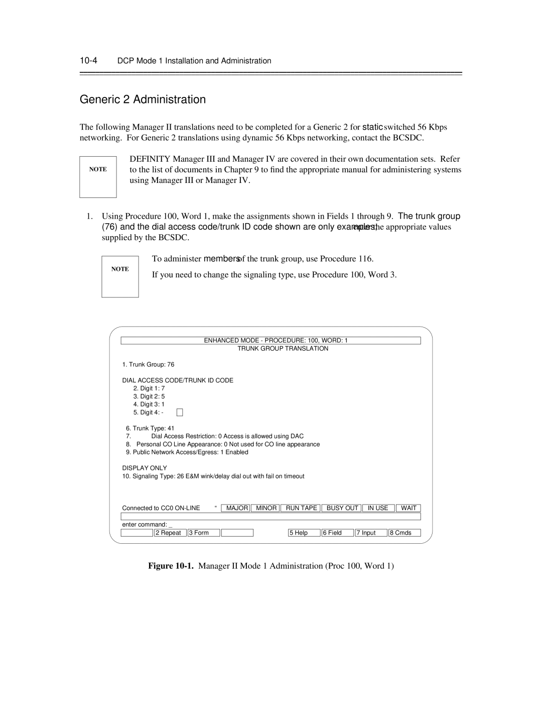 AT&T 585-300-903 manual 10-4DCP Mode 1 Installation and Administration, Dial Access CODE/TRUNK ID Code 