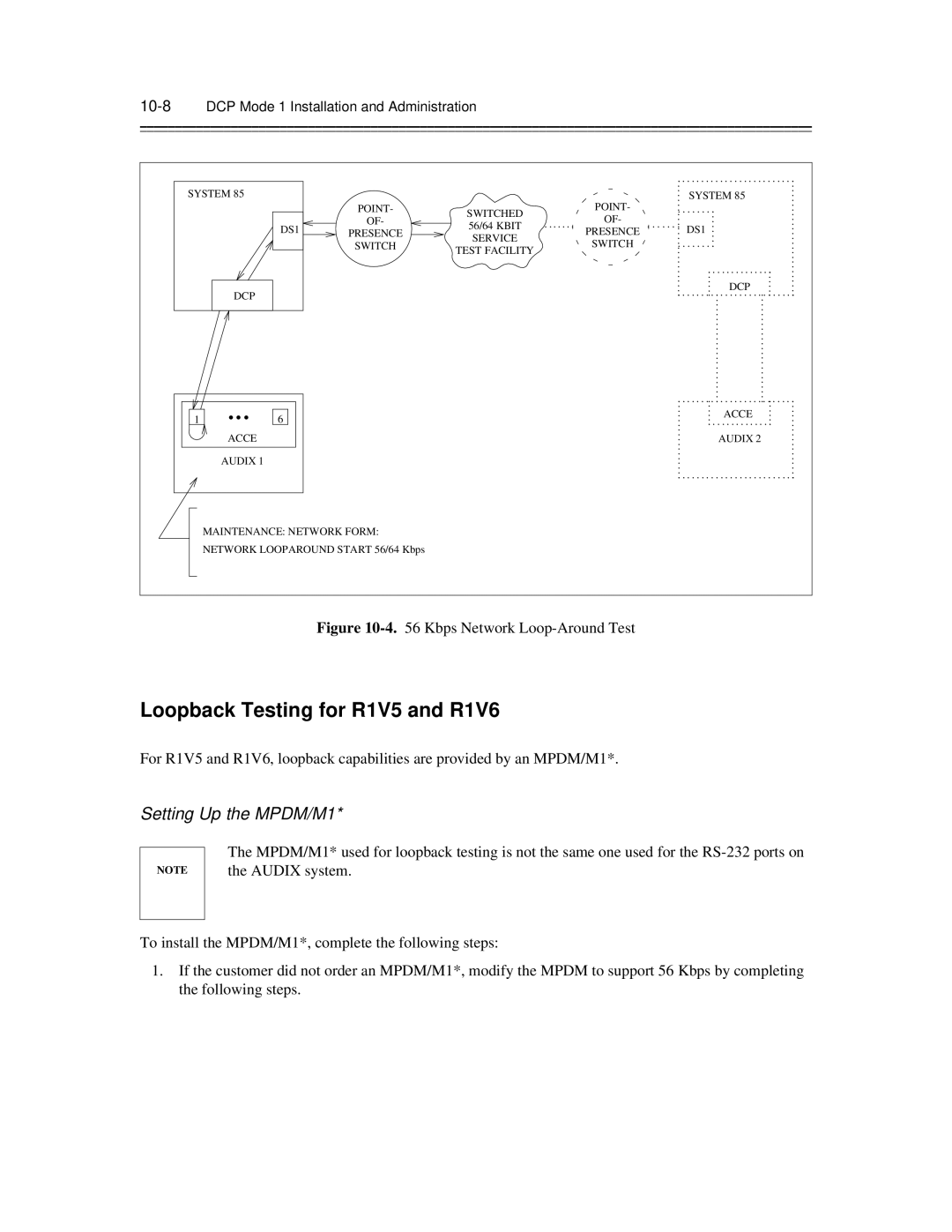 AT&T 585-300-903 manual Loopback Testing for R1V5 and R1V6, Setting Up the MPDM/M1 