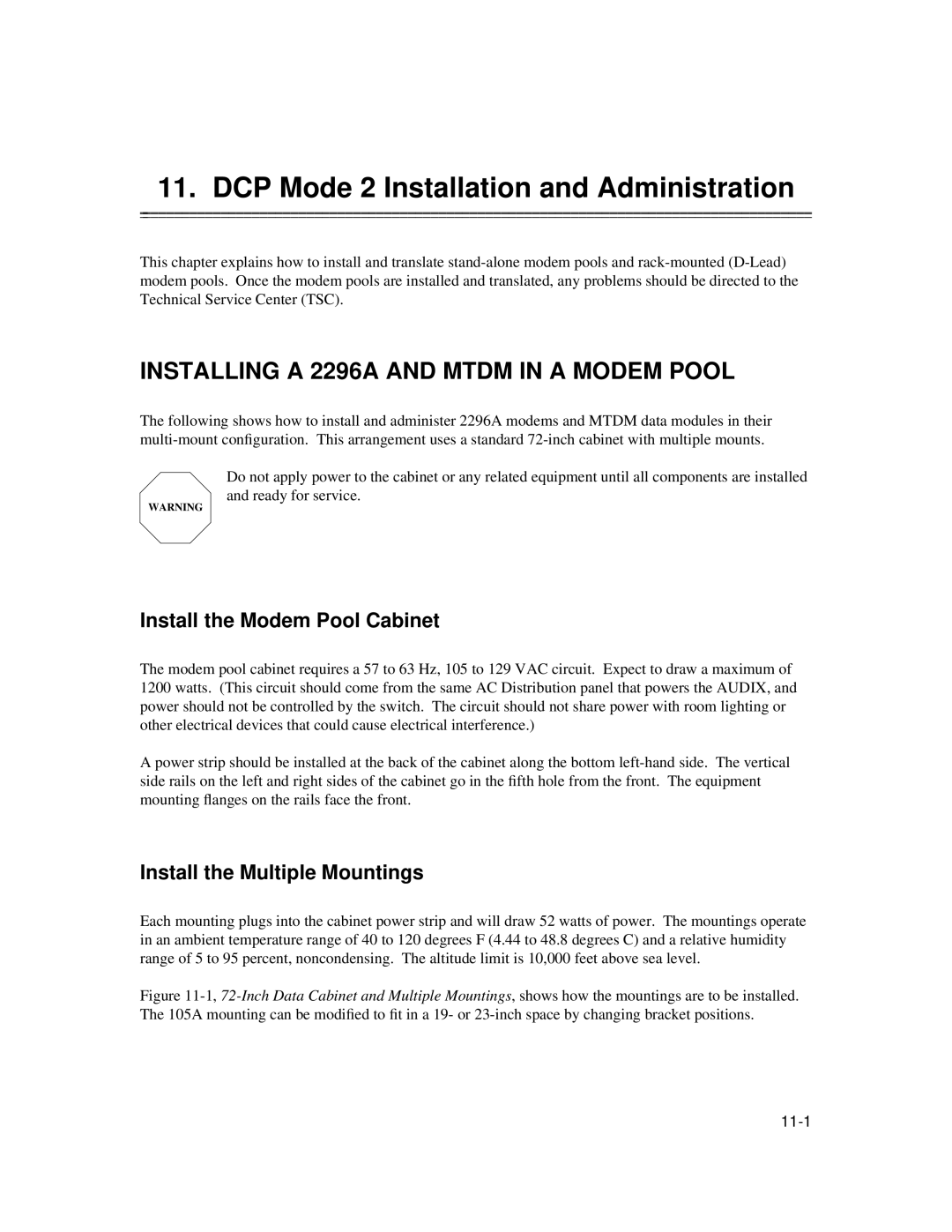 AT&T 585-300-903 manual DCP Mode 2 Installation and Administration, Installing a 2296A and Mtdm in a Modem Pool 