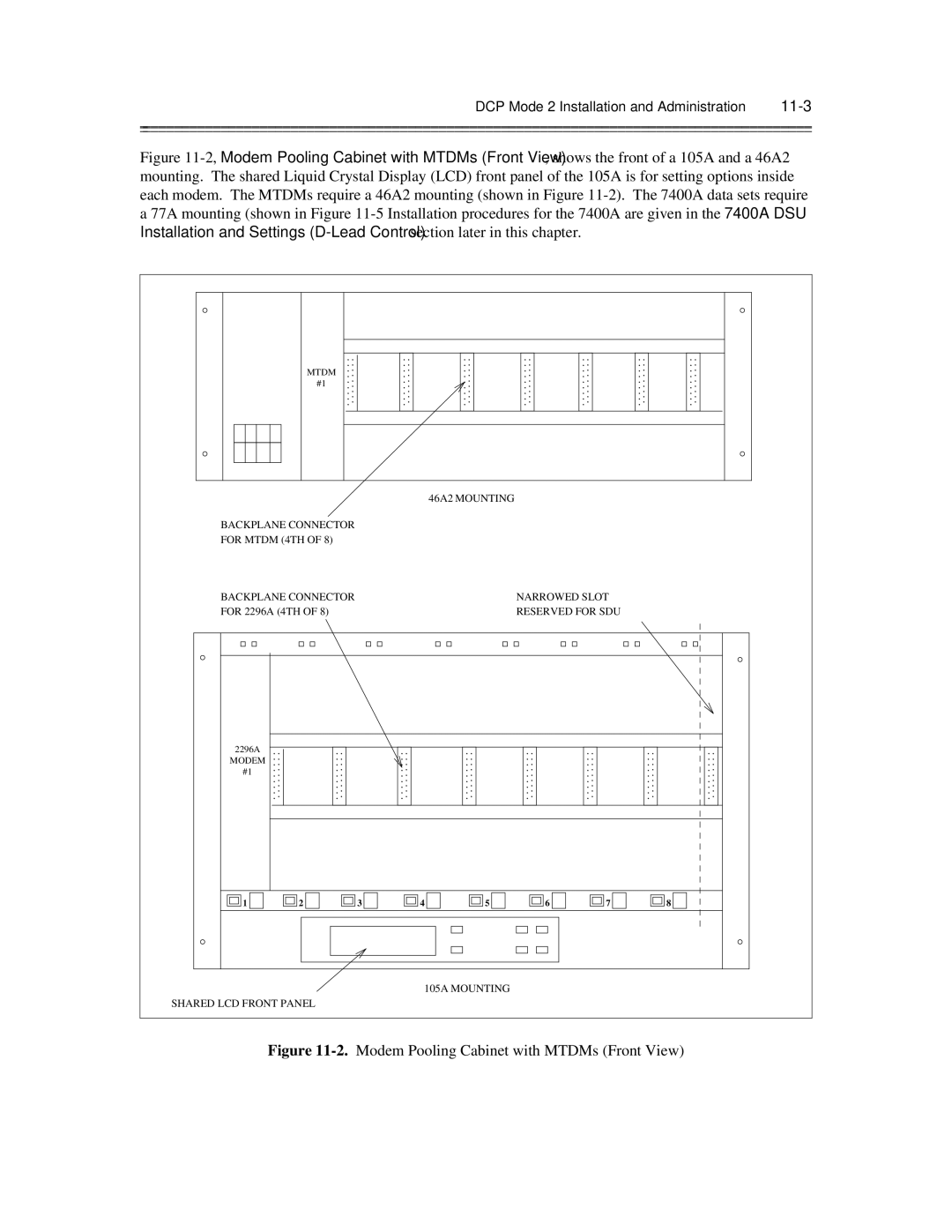 AT&T 585-300-903 manual Modem Pooling Cabinet with MTDMs Front View, DCP Mode 2 Installation and Administration 