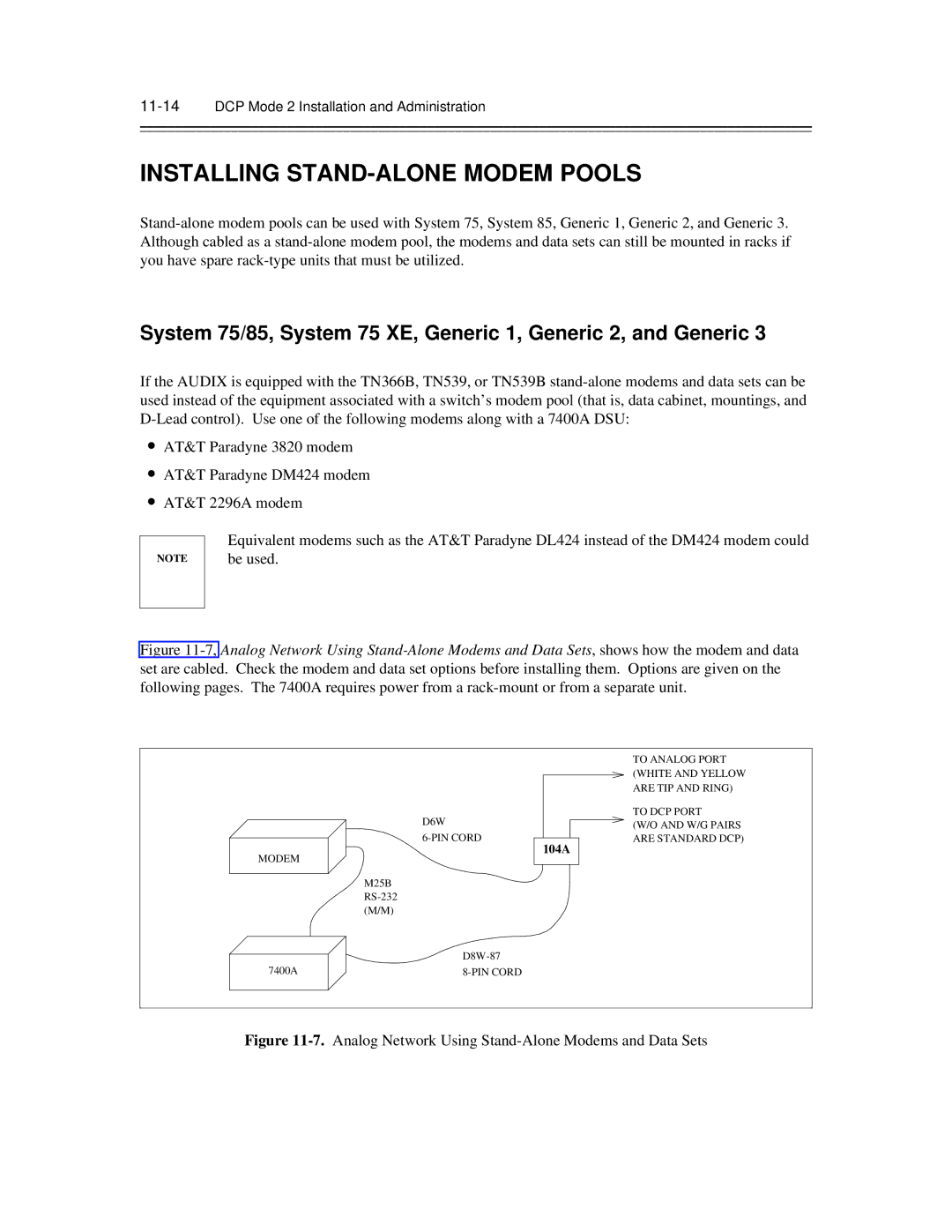 AT&T 585-300-903 manual Installing STAND-ALONE Modem Pools, 11-14DCP Mode 2 Installation and Administration 