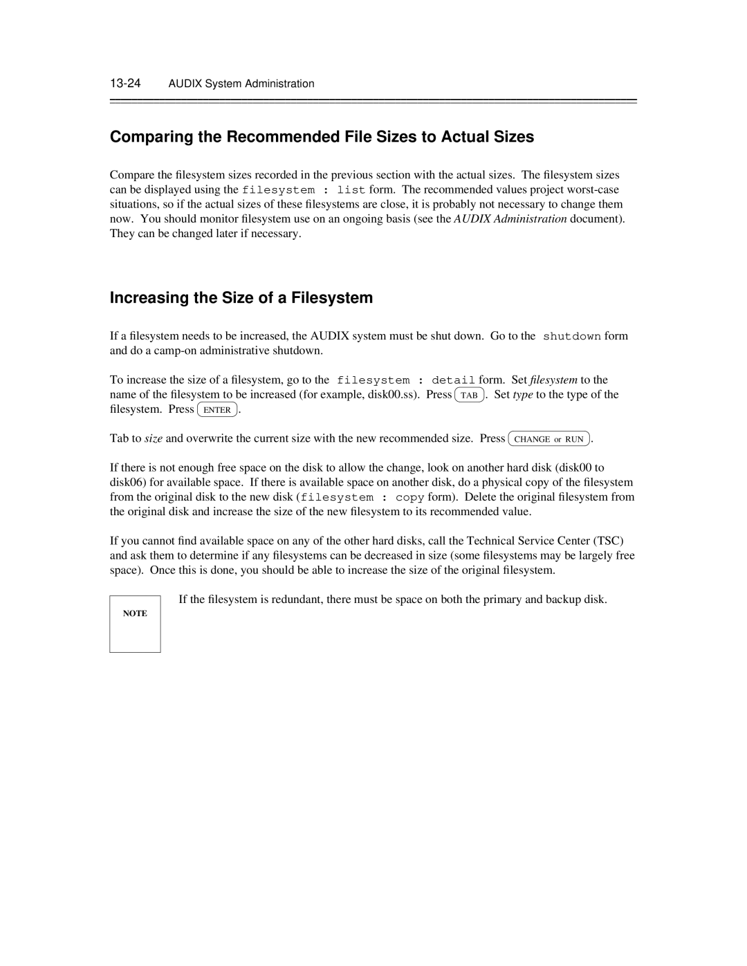 AT&T 585-300-903 manual Comparing the Recommended File Sizes to Actual Sizes, Increasing the Size of a Filesystem 