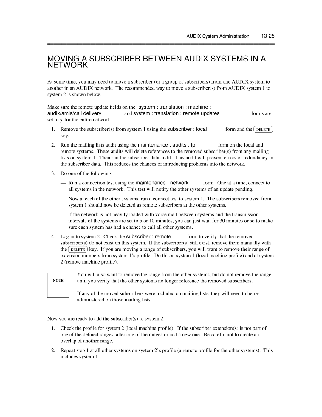 AT&T 585-300-903 manual Moving a Subscriber Between Audix Systems in a Network 