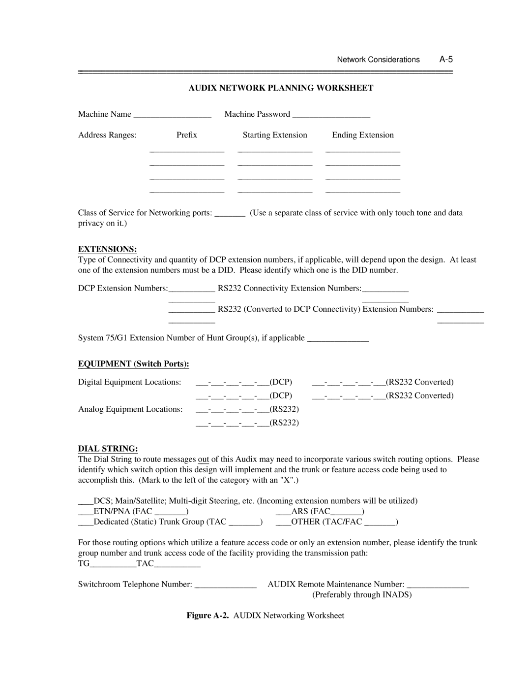 AT&T 585-300-903 manual Audix Network Planning Worksheet, Switch Ports 