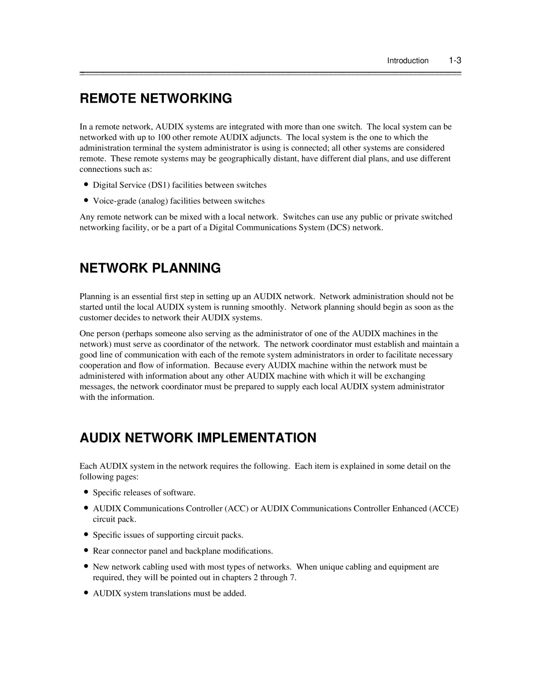 AT&T 585-300-903 manual Remote Networking, Network Planning, Audix Network Implementation, Introduction 