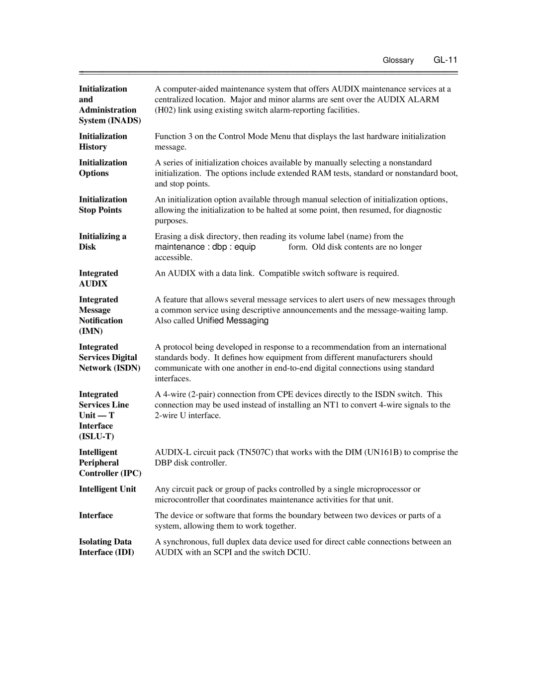 AT&T 585-300-903 System Inads Initialization, History, Options, Stop Points, Initializing a, Disk, Integrated, Notiﬁcation 