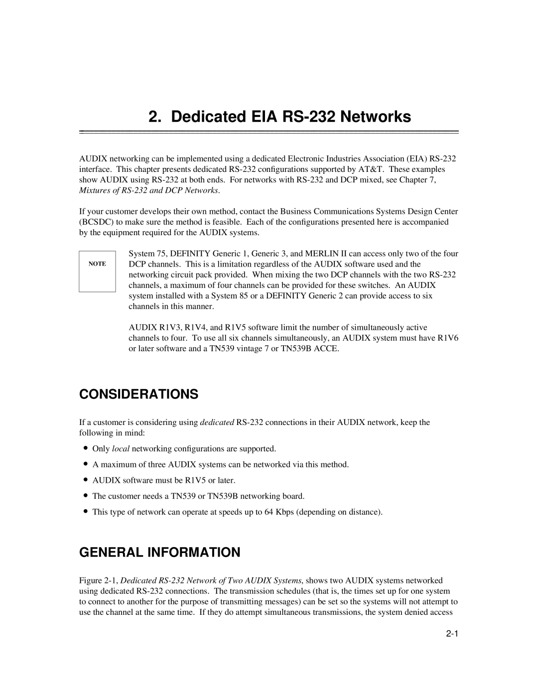 AT&T 585-300-903 manual Dedicated EIA RS-232 Networks, Considerations, General Information 