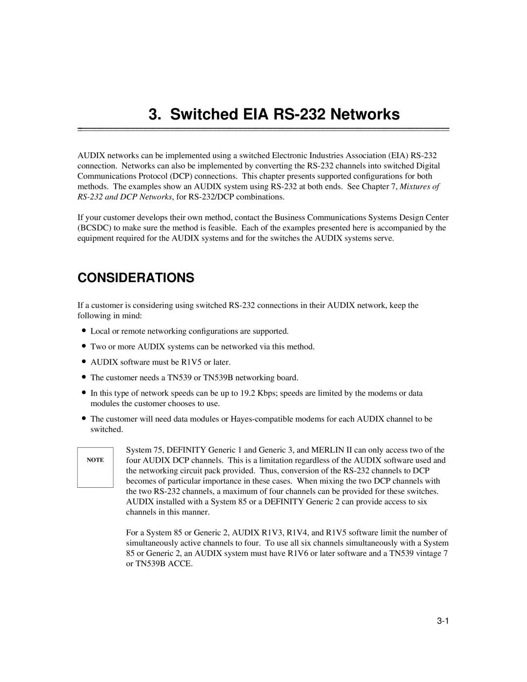 AT&T 585-300-903 manual Switched EIA RS-232 Networks, Considerations 