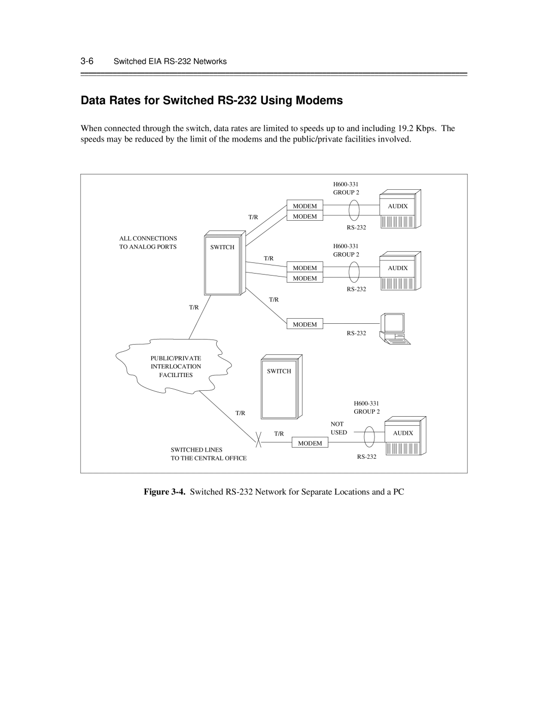 AT&T 585-300-903 manual Data Rates for Switched RS-232 Using Modems, 6Switched EIA RS-232 Networks 