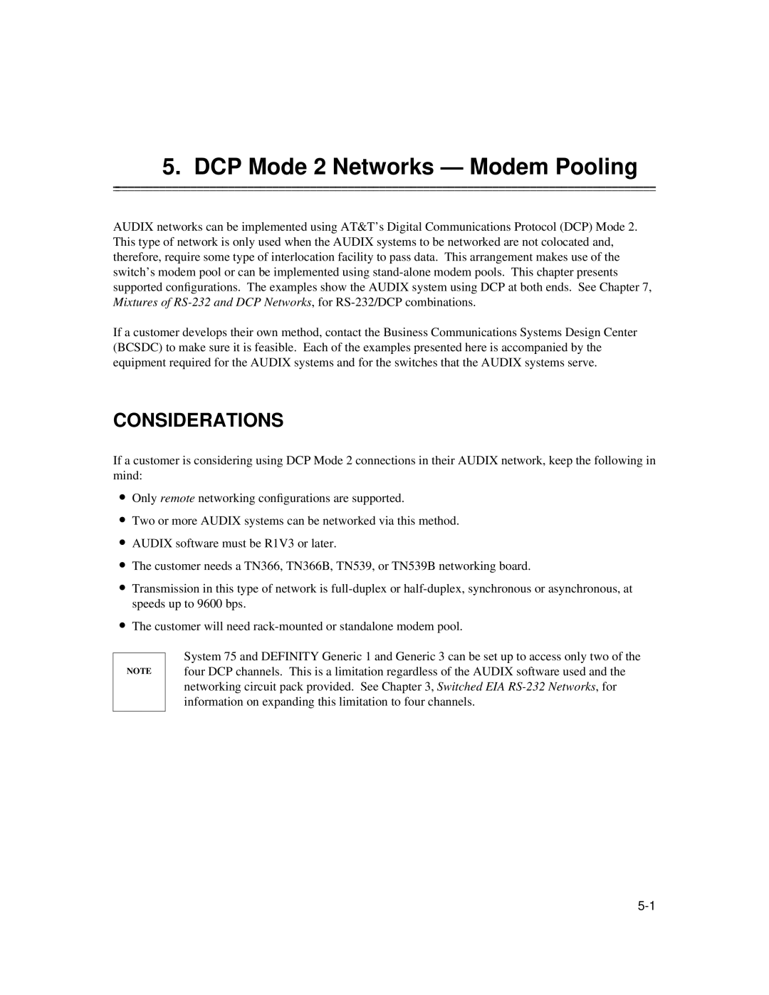 AT&T 585-300-903 manual DCP Mode 2 Networks Modem Pooling, Considerations 