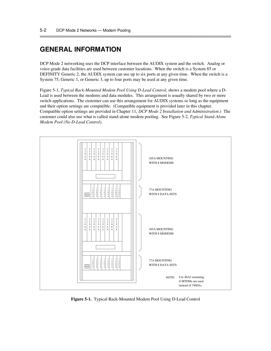 AT&T 585-300-903 manual Typical Rack-Mounted Modem Pool Using D-Lead Control, 2DCP Mode 2 Networks Modem Pooling 