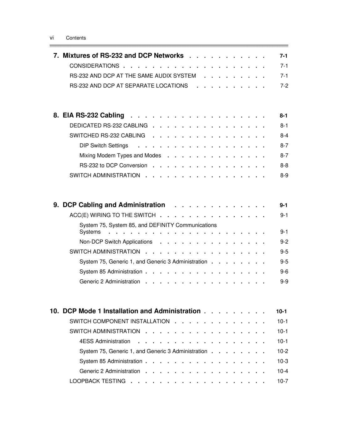 AT&T 585-300-903 EIA RS-232 Cabling, DIP Switch Settings, RS-232 to DCP Conversion, Systems Non-DCP Switch Applications 