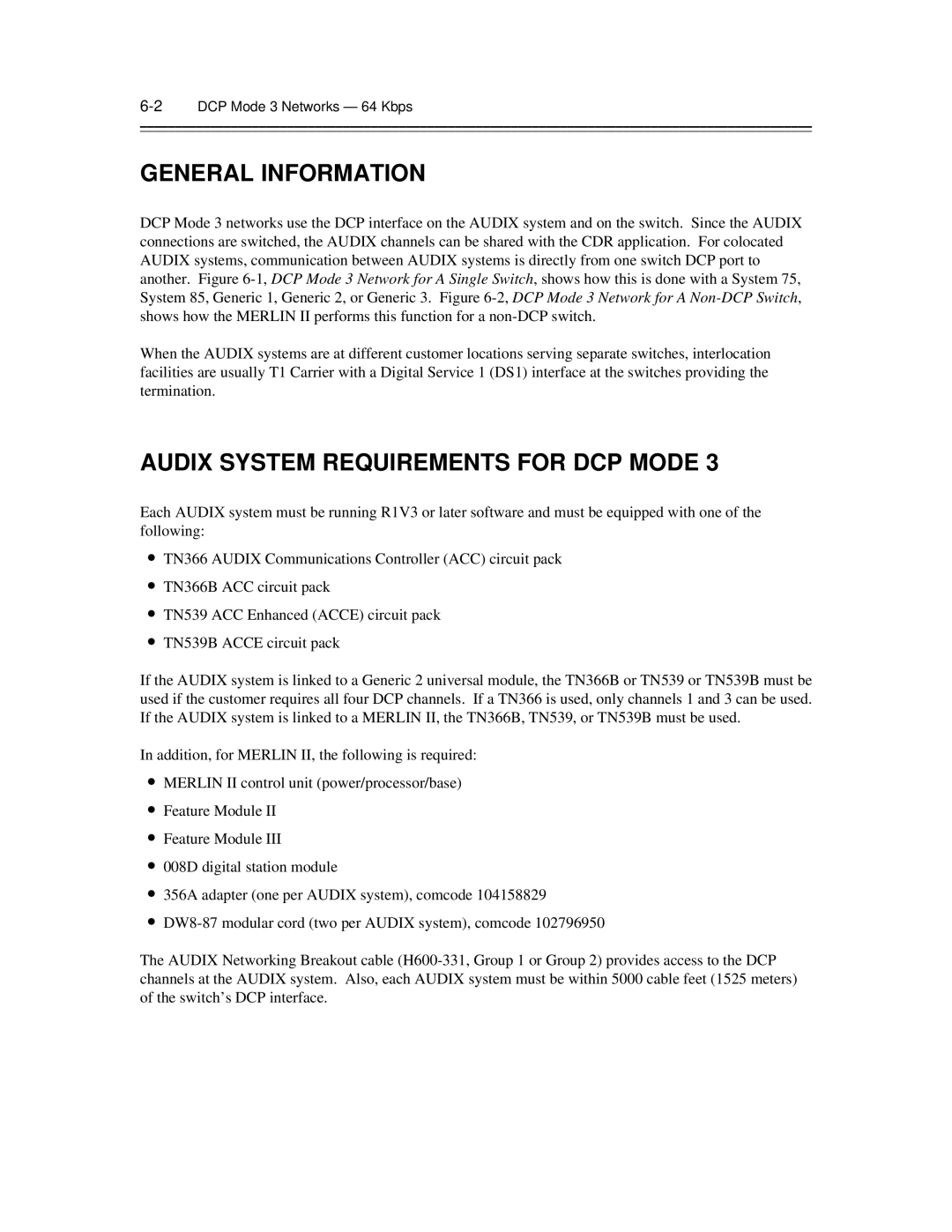 AT&T 585-300-903 manual General Information, 2DCP Mode 3 Networks 64 Kbps 