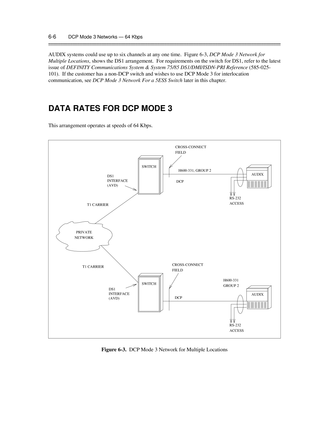 AT&T 585-300-903 manual This arrangement operates at speeds of 64 Kbps, 6DCP Mode 3 Networks 64 Kbps 