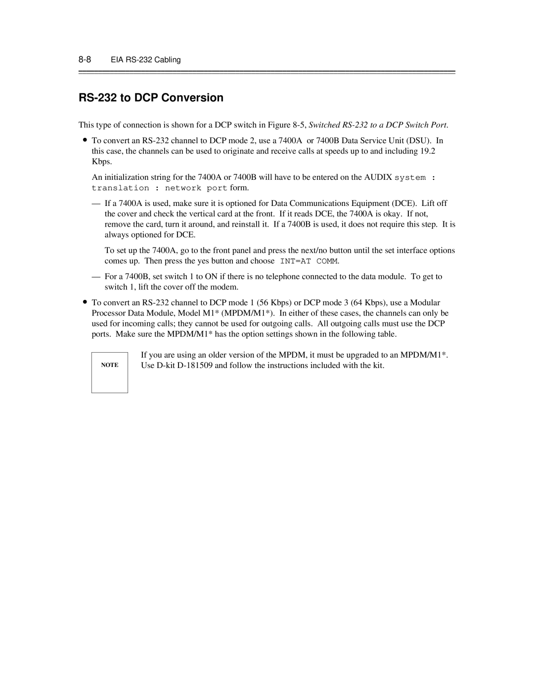 AT&T 585-300-903 manual RS-232 to DCP Conversion, 8EIA RS-232 Cabling 