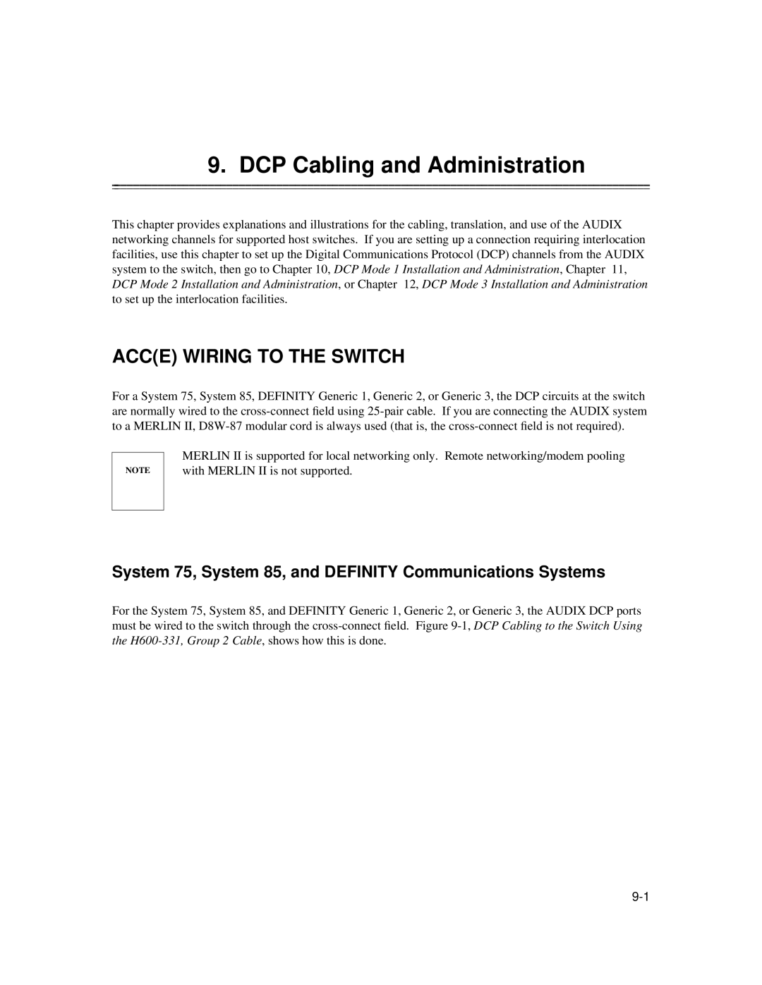 AT&T 585-300-903 manual DCP Cabling and Administration, Acce Wiring to the Switch 