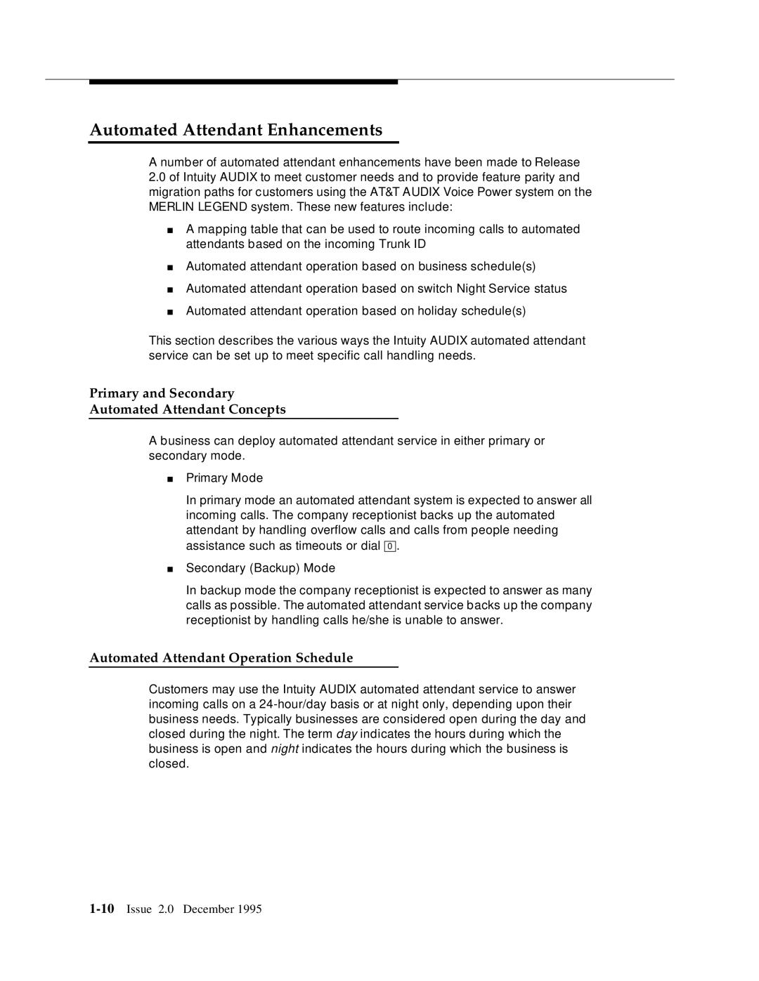 AT&T 585-310-231 manual Automated Attendant Enhancements, Primary and Secondary Automated Attendant Concepts 