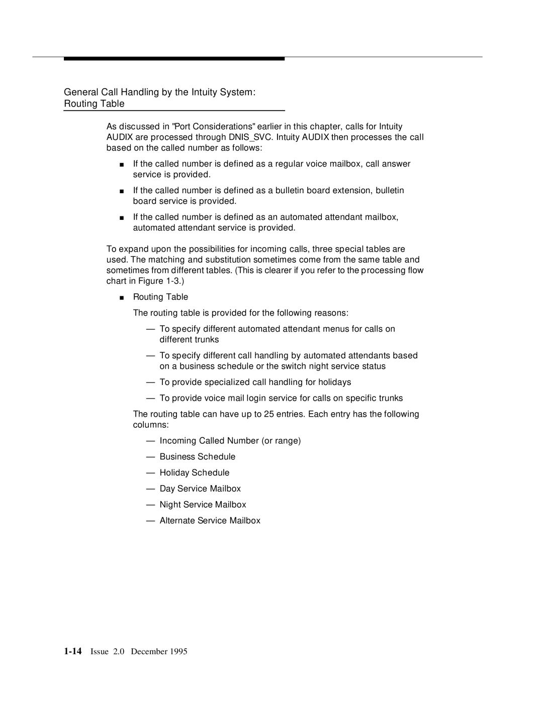 AT&T 585-310-231 manual General Call Handling by the Intuity System Routing Table 