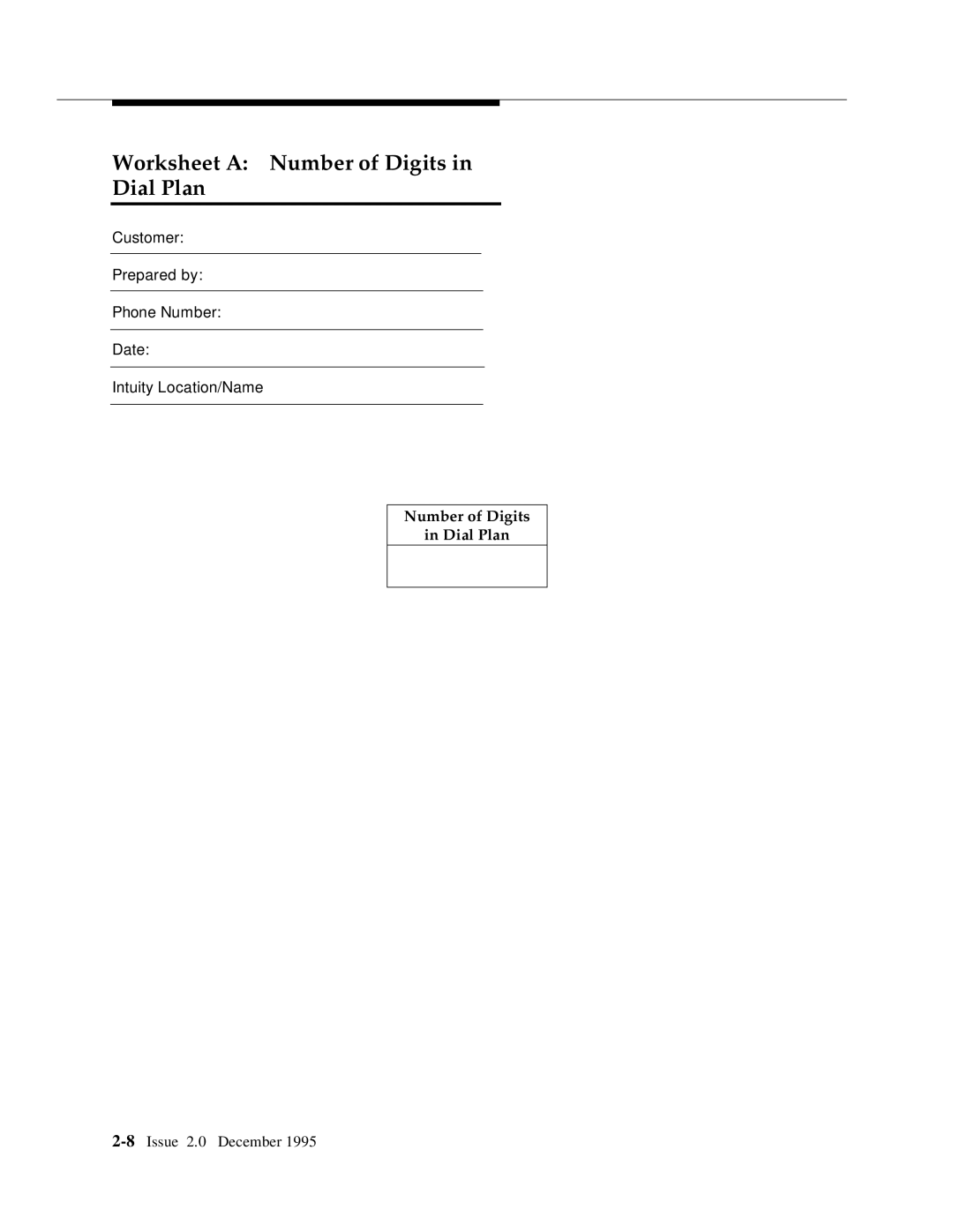 AT&T 585-310-231 manual Worksheet a Number of Digits in Dial Plan 