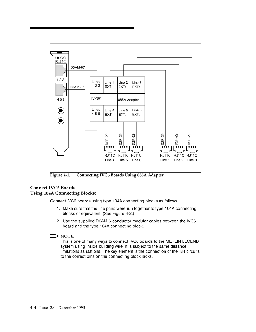 AT&T 585-310-231 manual Connect IVC6 Boards Using 104A Connecting Blocks, Connecting IVC6 Boards Using 885A Adapter 