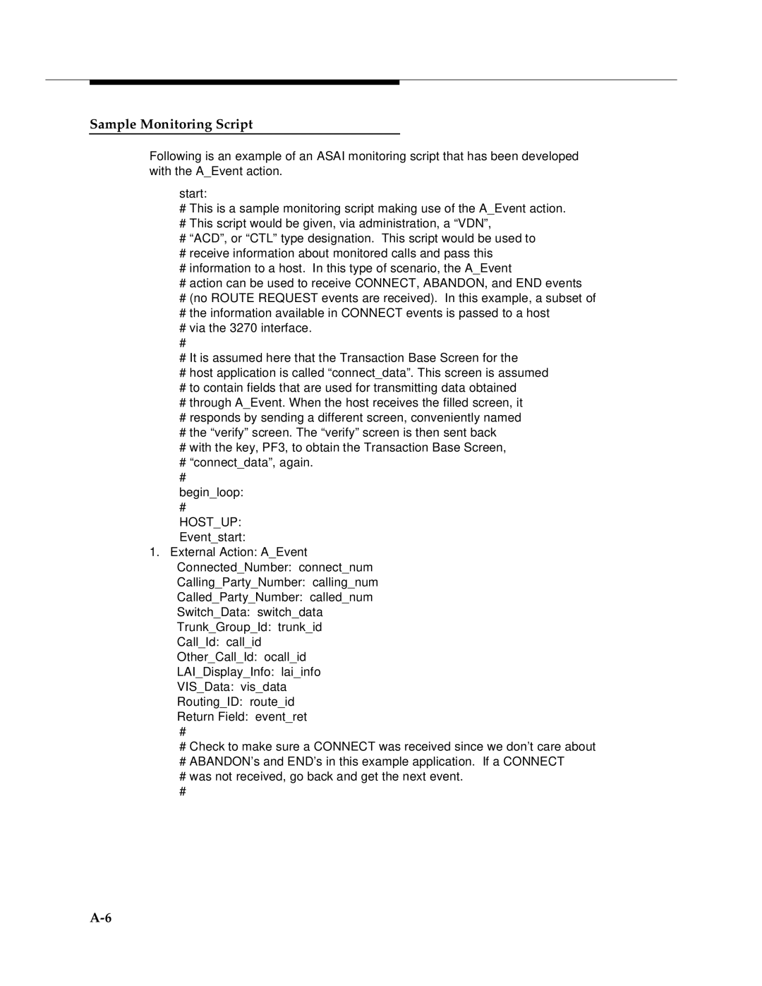 AT&T 585-350-812 manual Sample Monitoring Script 