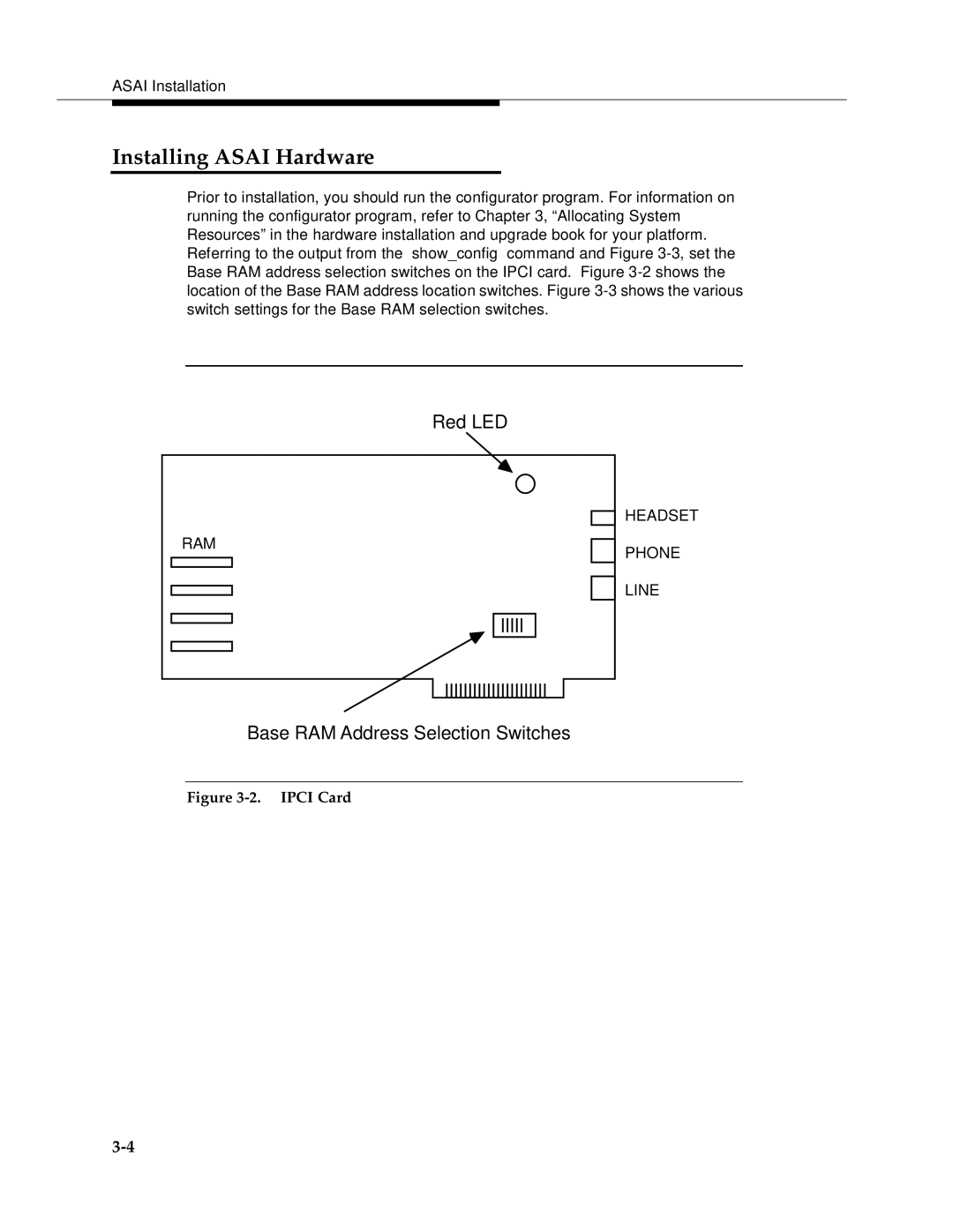 AT&T 585-350-812 manual Installing Asai Hardware, Base RAM Address Selection Switches 