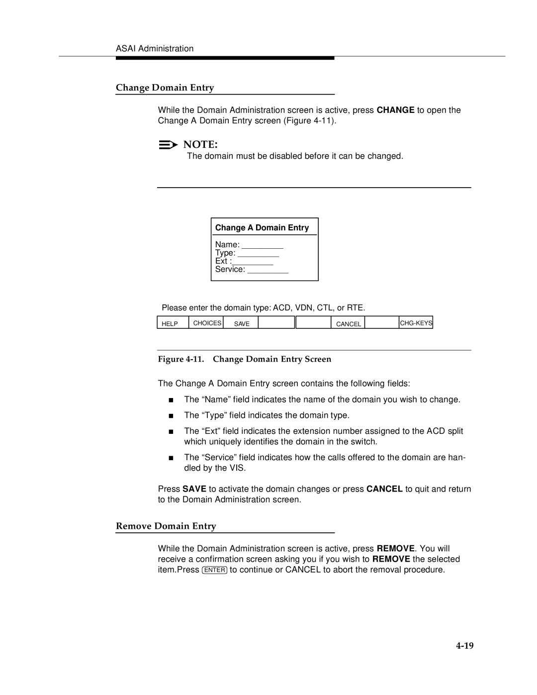 AT&T 585-350-812 manual Change Domain Entry, Remove Domain Entry 