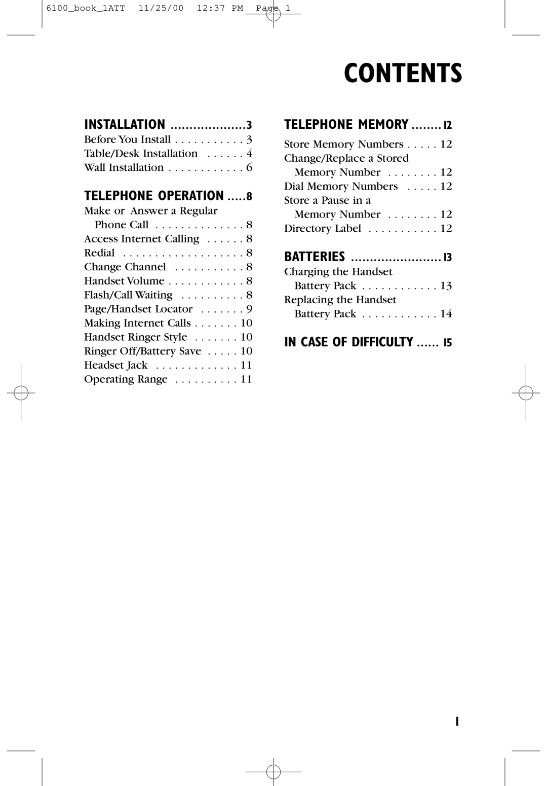 AT&T 6100 user manual Contents 