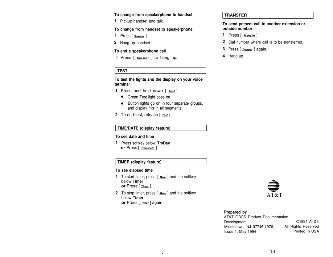 AT&T 6434 manual Test, Transfer 