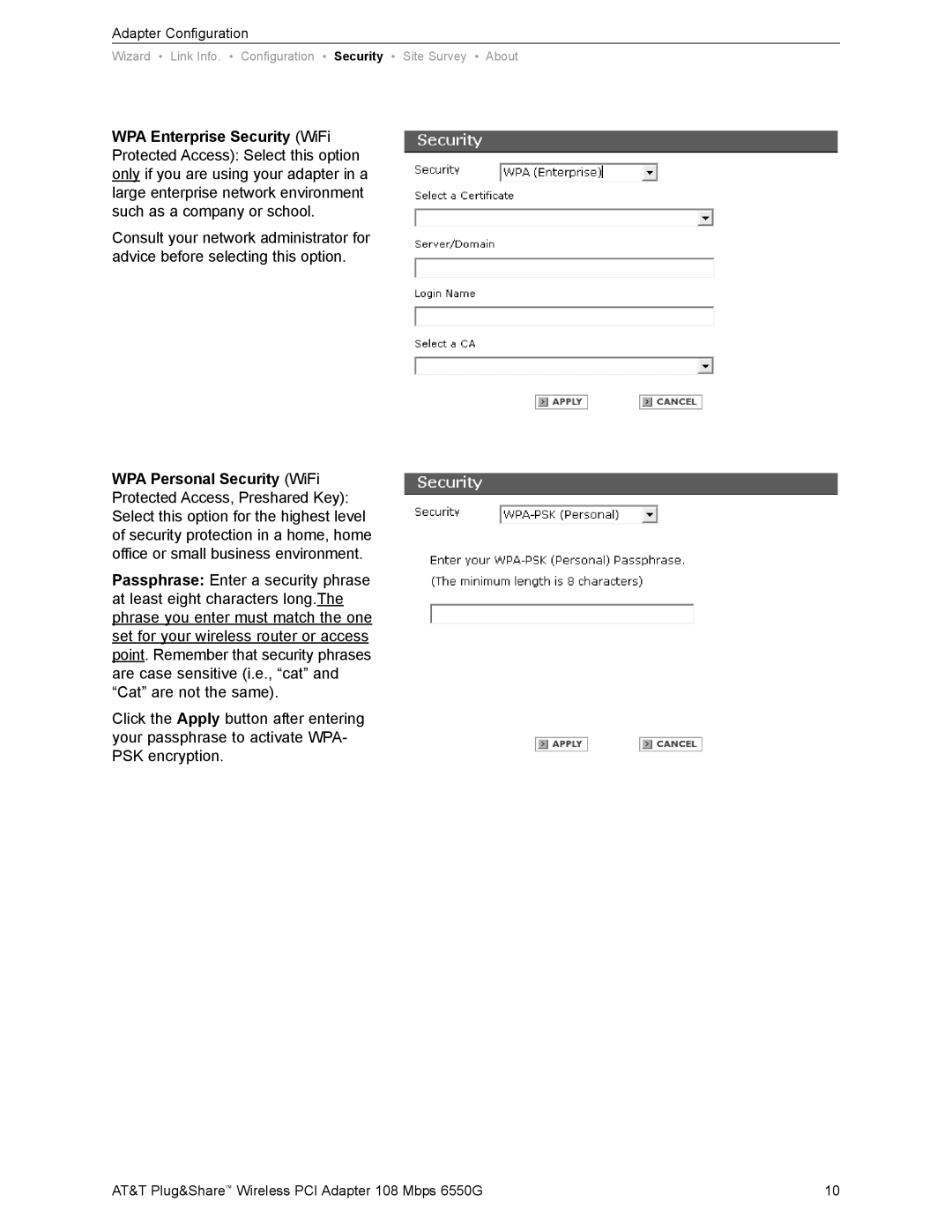 AT&T 6550G user manual Adapter Configuration 