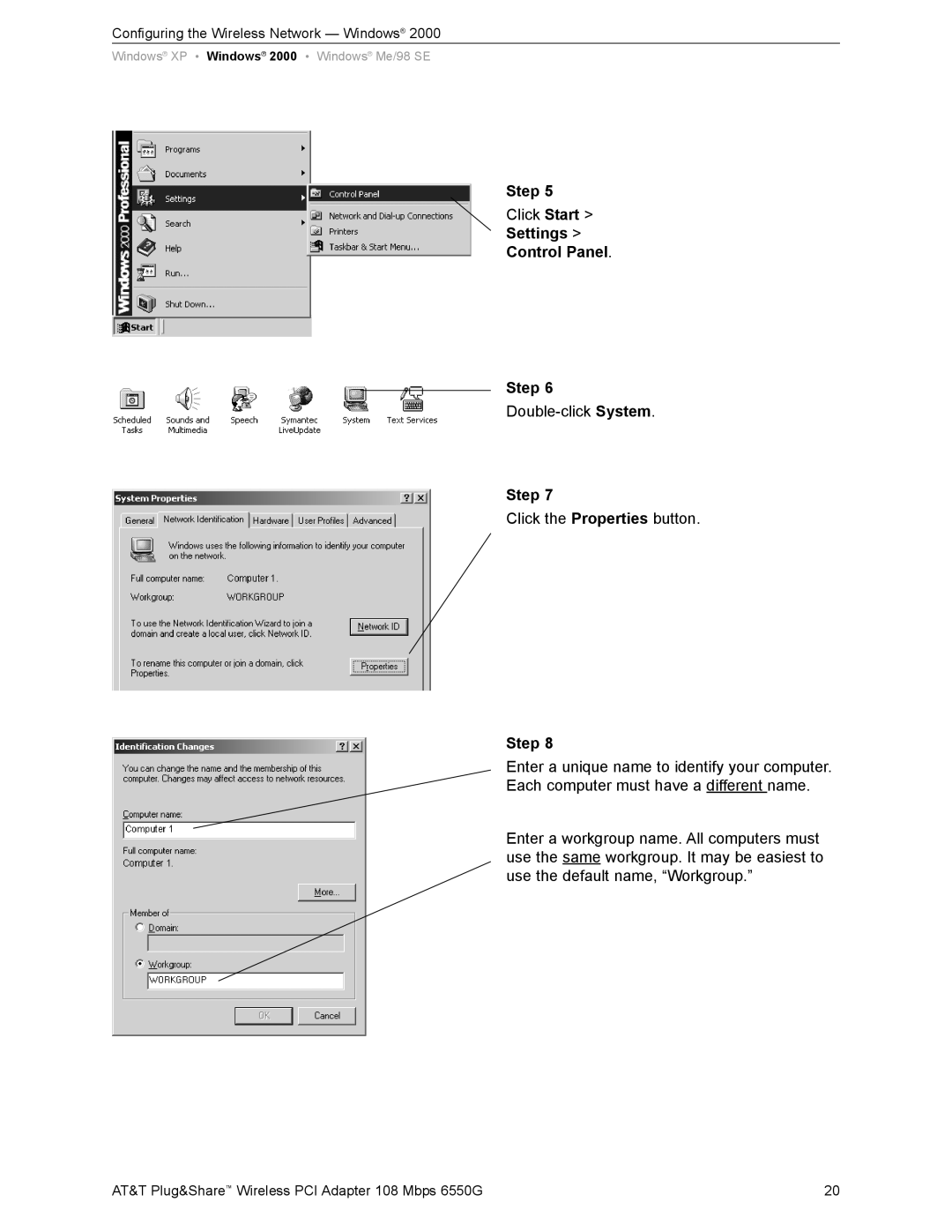 AT&T 6550G user manual Settings Control Panel Step 