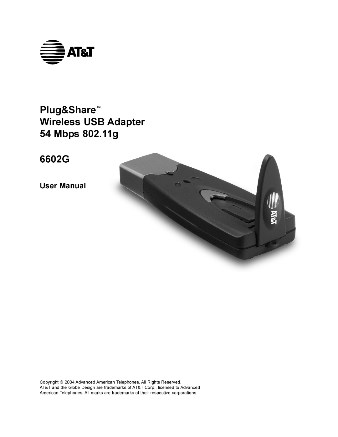 AT&T user manual Plug&Share Wireless USB Adapter Mbps 802.11g 6602G 