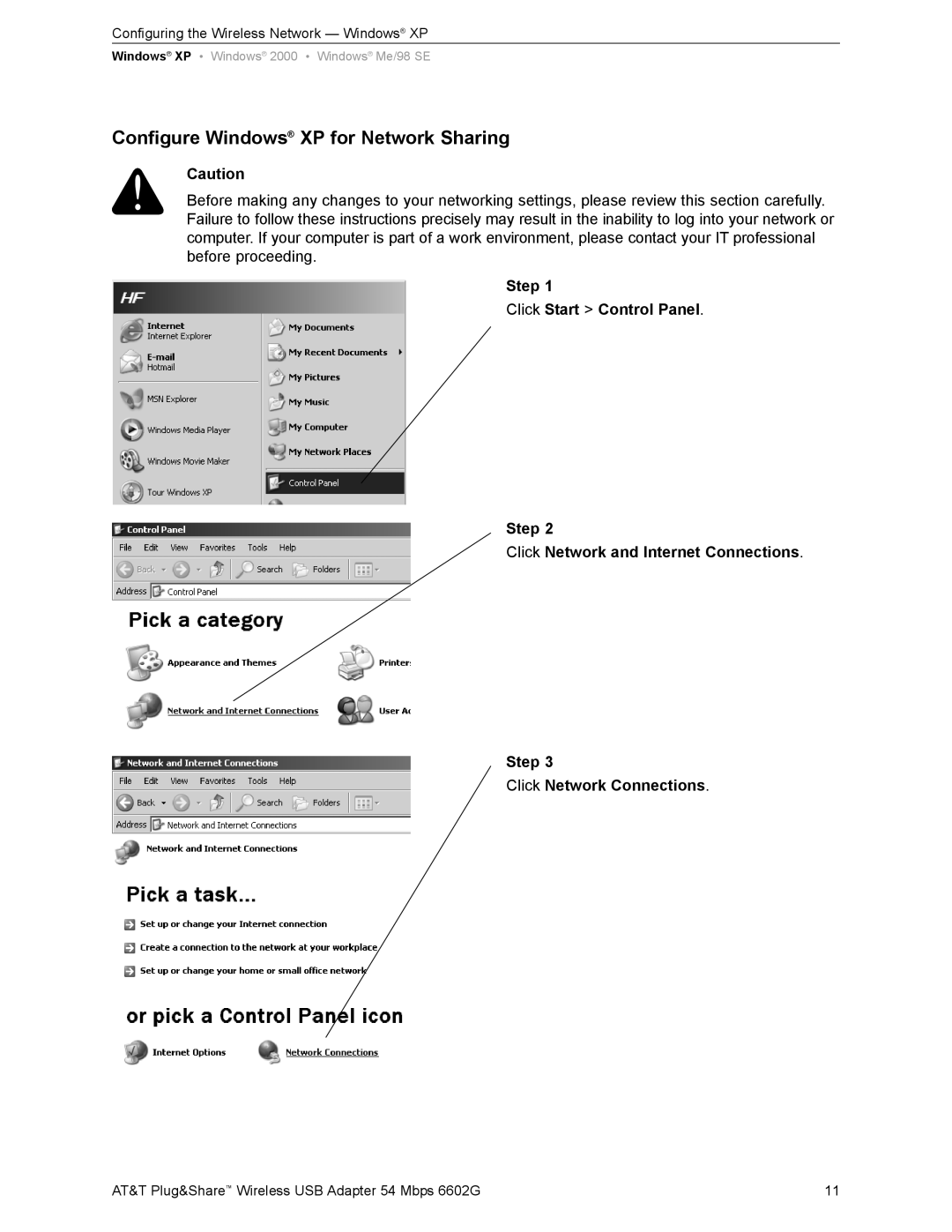 AT&T 6602G user manual Configure Windows XP for Network Sharing 