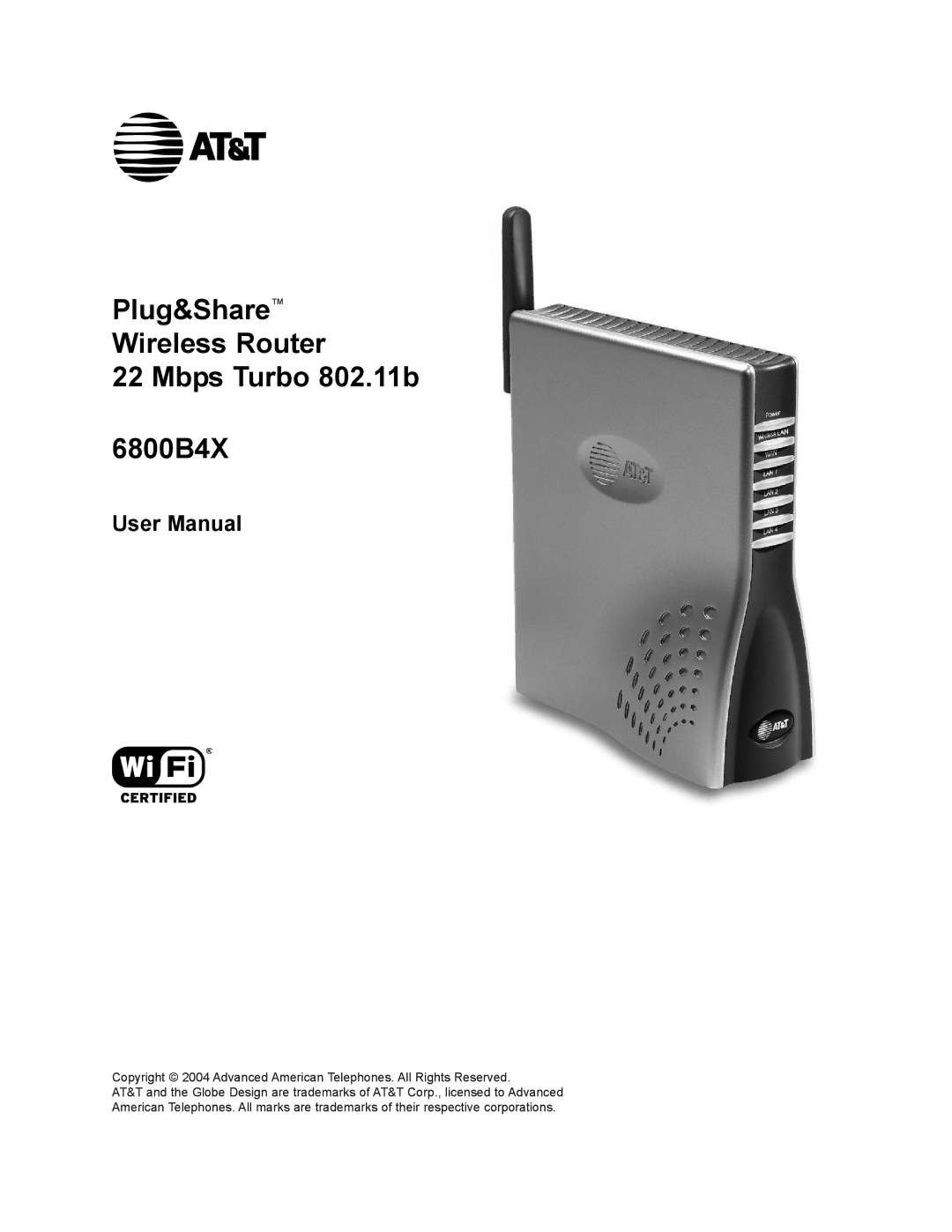 AT&T user manual Plug&Share Wireless Router Mbps Turbo 802.11b 6800B4X 